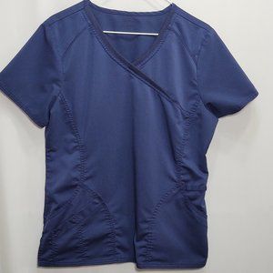3/$30 Scrubstar Blue Mock Wrap Scrub Top Medium